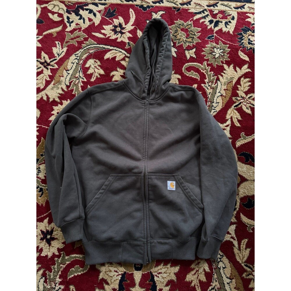 charcoal grey Carhartt Rain Defender full-zip hoodie featuring the brand's class
